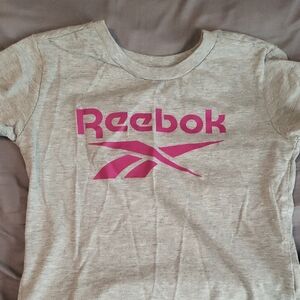 Reebok Kids Heather Gray Tee with Pink Logo